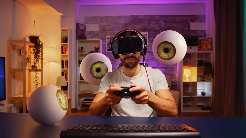 gaming influencer is playing VR games