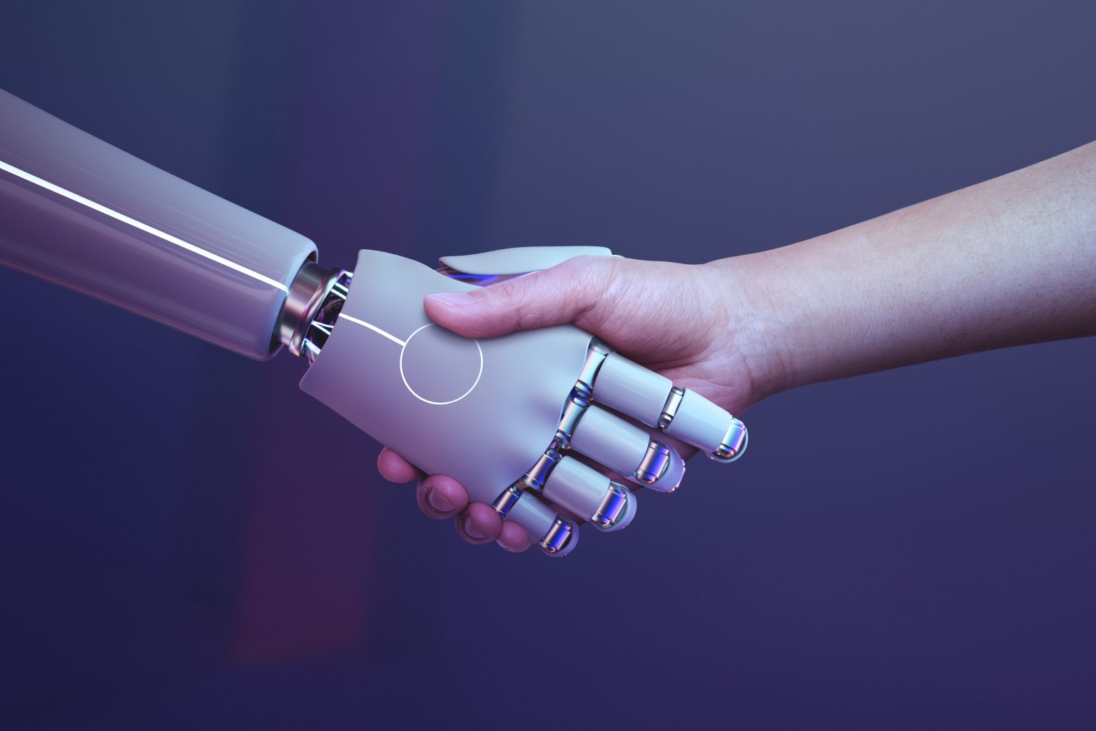 Artificial Intelligence is shaking hand with a human